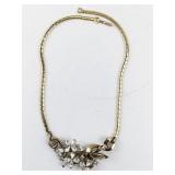 Vintage Gold-Tone Base Metal Necklace with Rhinestone Floral Centerpiece