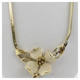 Trifari Gold Plated Necklace with Flower Pendant