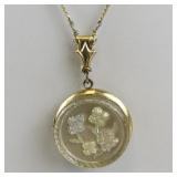 Vintage Floral Round Locket Pendant Necklace, Base Metal