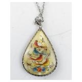 Hand-Painted Double-Sided Teardrop Pendant Necklace