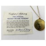 Franklin Mint Vermeil Mickey Mouse Pendant Necklace with Box and Certificate