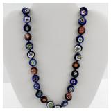 Millefiori Glass Bead Necklace with Floral Patterns