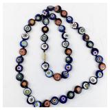 Millefiori Glass Bead Necklace with Floral Patterns