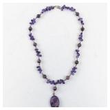Purple Stone Beaded Necklace with Large Pendant