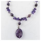 Purple Stone Beaded Necklace with Large Pendant