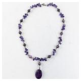 Purple Stone Beaded Necklace with Large Pendant