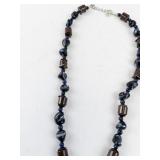 Beaded Necklace with Large Black Stone Pendant