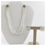 Vintage Crystal Bead Necklace and Clip-On Earring Set