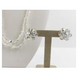Vintage Crystal Bead Necklace and Clip-On Earring Set