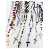 Collection of 9 Vintage and Modern Rosary Bead Necklaces with Cross Pendants