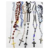 Collection of 9 Vintage and Modern Rosary Bead Necklaces with Cross Pendants