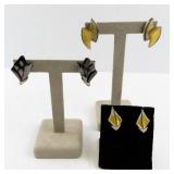 Set of 3 Pairs Vintage Modernist Enamel Clip-On Earrings