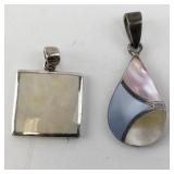 Set of 2 Sterling Silver 925 Mother of Pearl Pendants