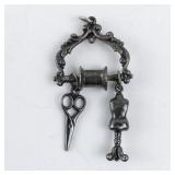 Vintage Sewing Pendant with Scissors and Dress Form Charms