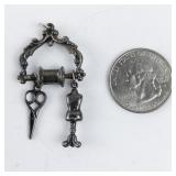 Vintage Sewing Pendant with Scissors and Dress Form Charms
