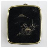 Clover Brass Musical Box Pendant with Japanese Landscape Design -Working