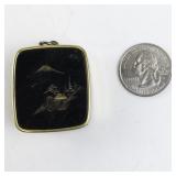 Clover Brass Musical Box Pendant with Japanese Landscape Design -Working