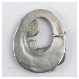 Vintage Silver Brooch with Blue and Green Stones, Nautilus Design