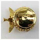 Vintage Gold Tone Bird Nest Brooch with Pearl Eggs