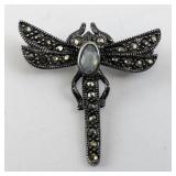Sterling Silver 925 Dragonfly Brooch with Marcasite Stones