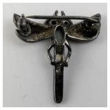 Sterling Silver 925 Dragonfly Brooch with Marcasite Stones