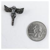 Sterling Silver 925 Dragonfly Brooch with Marcasite Stones