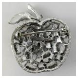 Vintage Apple-Shaped Brooch with Blue Rhinestones
