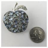 Vintage Apple-Shaped Brooch with Blue Rhinestones