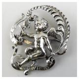 Vintage Virgo Zodiac Angel Brooch Pin Silver Tone