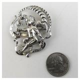 Vintage Virgo Zodiac Angel Brooch Pin Silver Tone