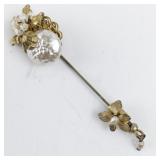 Miriam Haskell Vintage Gold Tone Floral Hat Pin with Faux Pearls