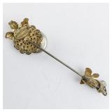 Miriam Haskell Vintage Gold Tone Floral Hat Pin with Faux Pearls