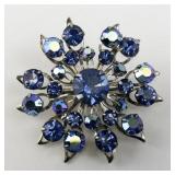 Vintage Blue Rhinestone Starburst Brooch