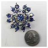 Vintage Blue Rhinestone Starburst Brooch