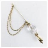 Gold Tone and Clear Lucite Hat Pin with Chain
