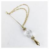 Gold Tone and Clear Lucite Hat Pin with Chain