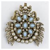 Hattie Carnegie Turquoise Glass and Rhinestone Brooch