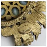 Hattie Carnegie Turquoise Glass and Rhinestone Brooch