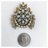Hattie Carnegie Turquoise Glass and Rhinestone Brooch