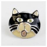 Sterling Silver Cat Face Enamel Lapel Pin