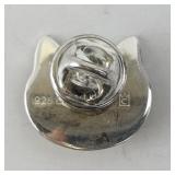 Sterling Silver Cat Face Enamel Lapel Pin