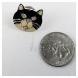 Sterling Silver Cat Face Enamel Lapel Pin