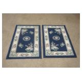 Navy Blue Floral Rugs (2ct)