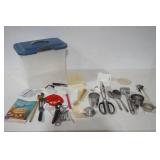 Kitchen Utensils and Rubbermaid Bin