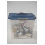 Kitchen Utensils and Rubbermaid Bin