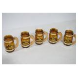 Vintage Brown Glass Beer Mugs w/Wooden Handles. "I drink to..." (5ct)