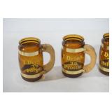 Vintage Brown Glass Beer Mugs w/Wooden Handles. "I drink to..." (5ct)
