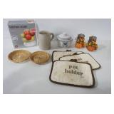 Food Scale, Small Crock, Stoneware Mug, Pot Holders and Other Decor