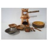 Vintage Copper Sauce Warmer Set, Vintage Wooden Nut Bowl, Vintage Mini Pie Plate, Wooden Bowls and Spoons