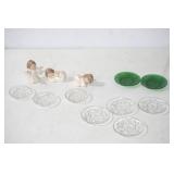 Vintage Ceramic Angels & Crystal & Green Glass Small Serving Plates